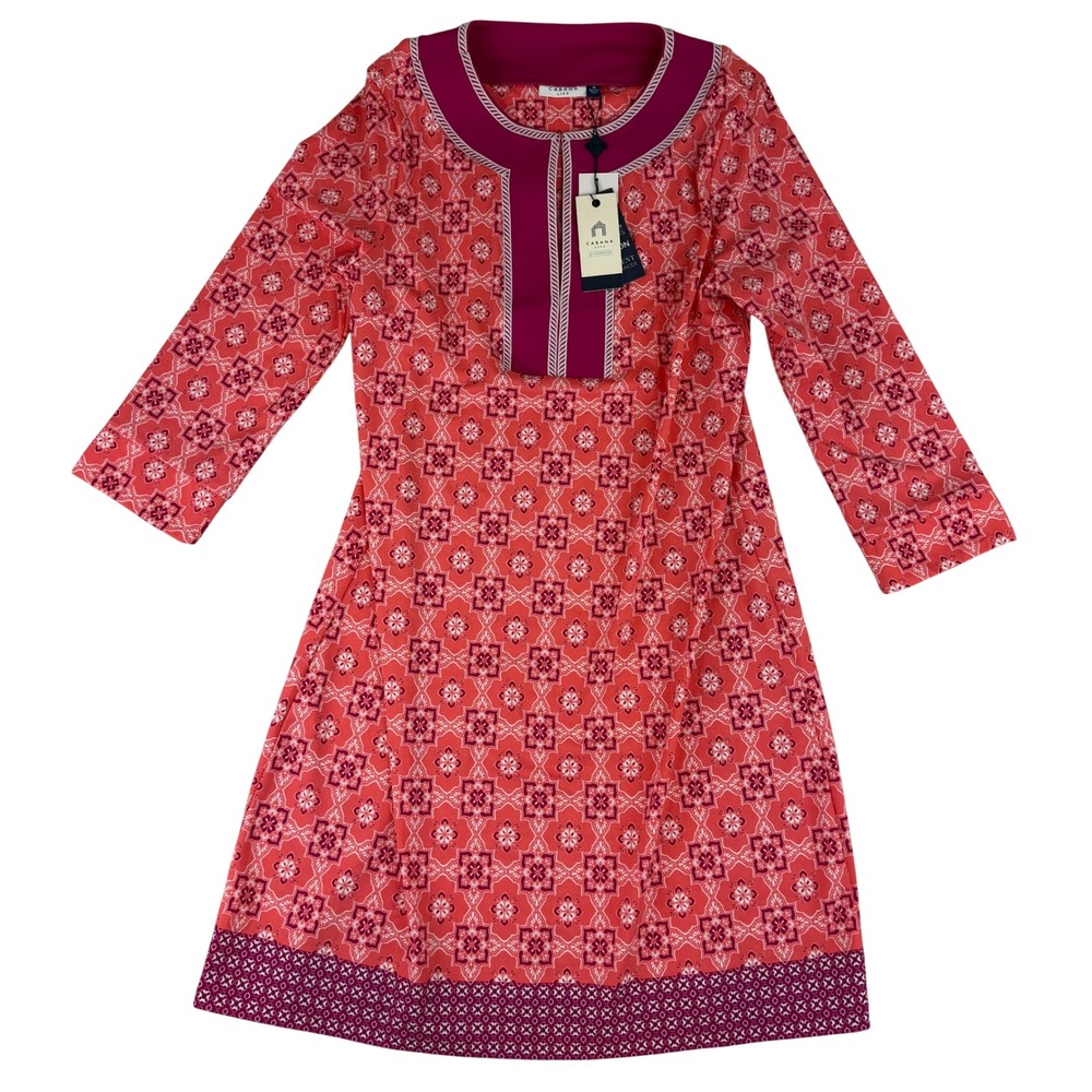 Cabana Life Tunic Dress Womens M Coral Gables Pink Orange Embroidered UPF 50+